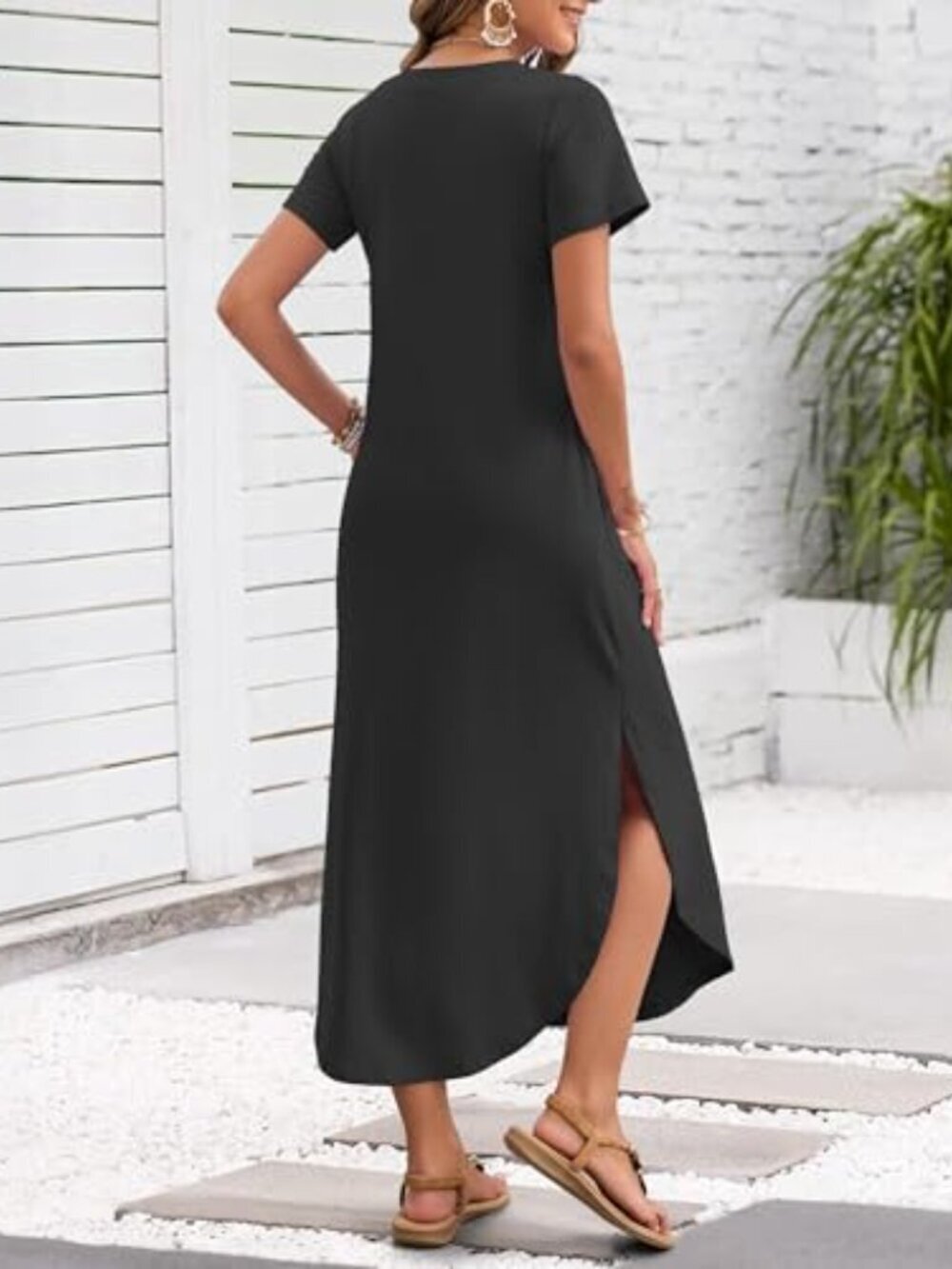 🆕 Women's Summer Maxi Dress Short Sleeves Casual V Neck Sundress Loose Fit - Picture 2 of 4
